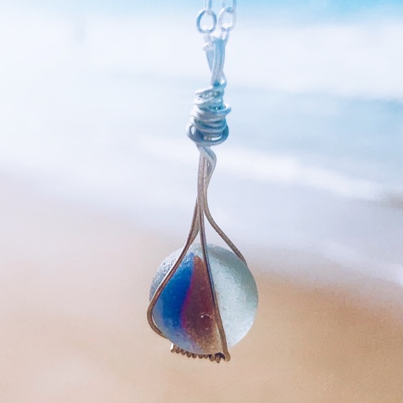 Caribbean Marble Seaglass Necklace - Picture 3 of 9